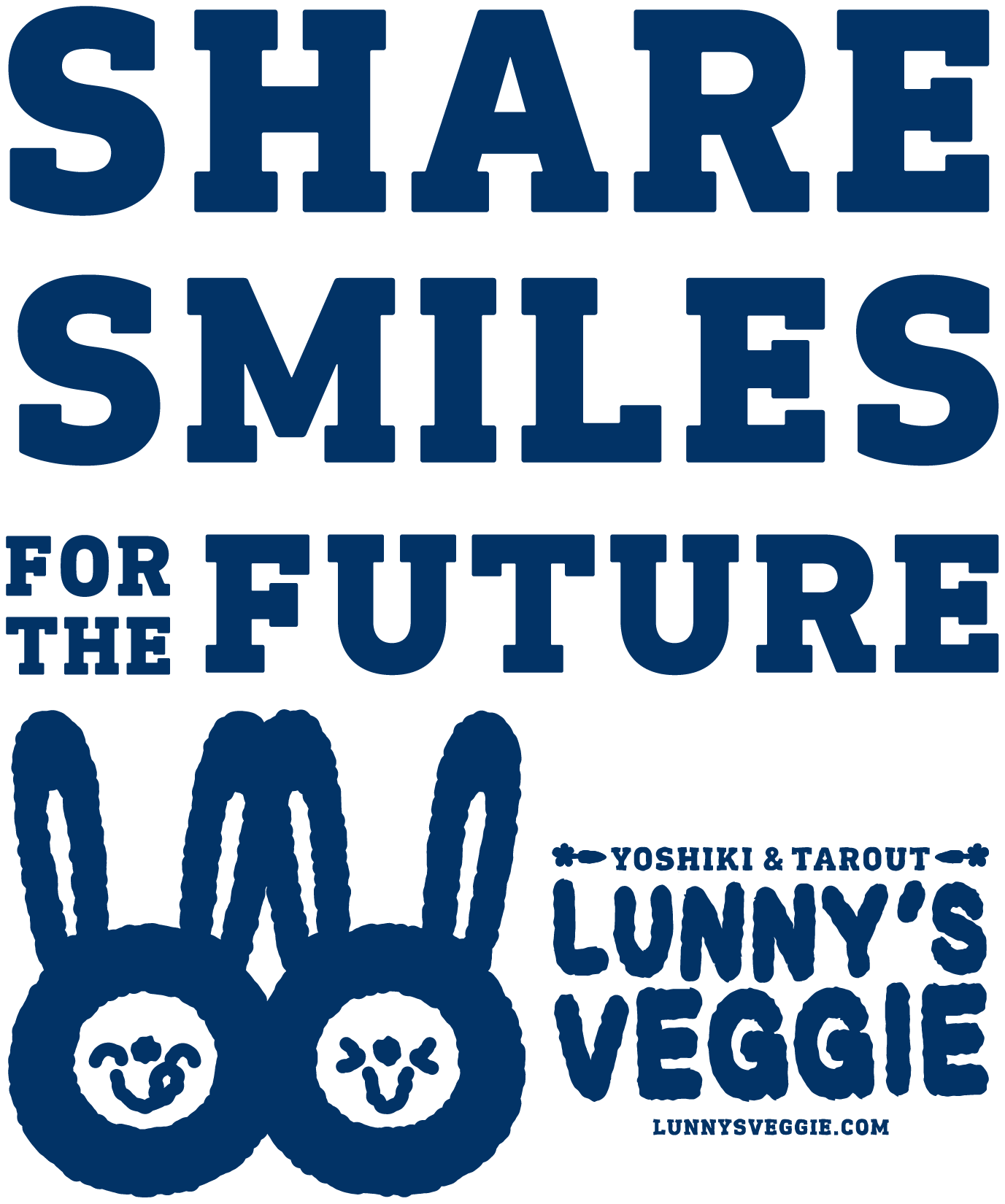 SHARE SMILES FOR THE FUTURE with LUNNY'S VEGGIE characters and logo