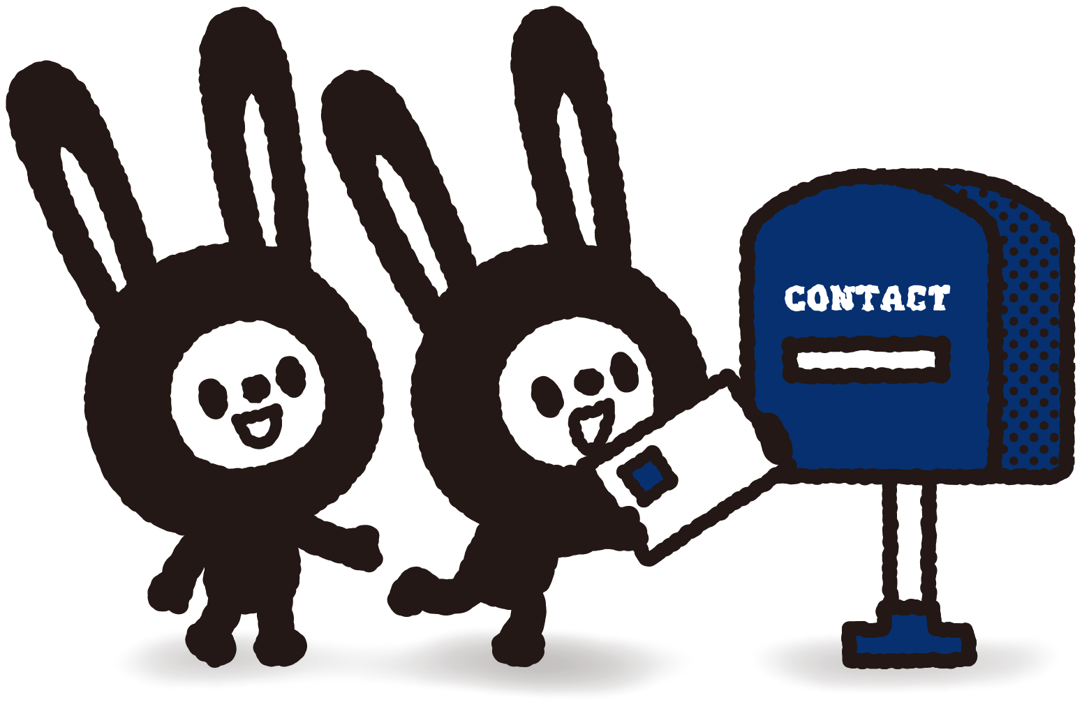 LUNNY characters standing by a contact message sign